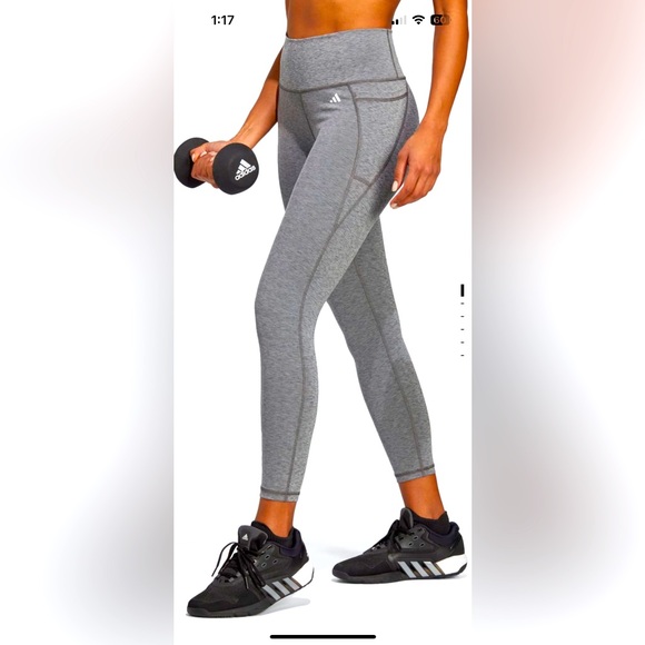 Adidas Optime Stash Pocket High-Waisted 7/8 Leggings Grey Size Large - Picture 4 of 4